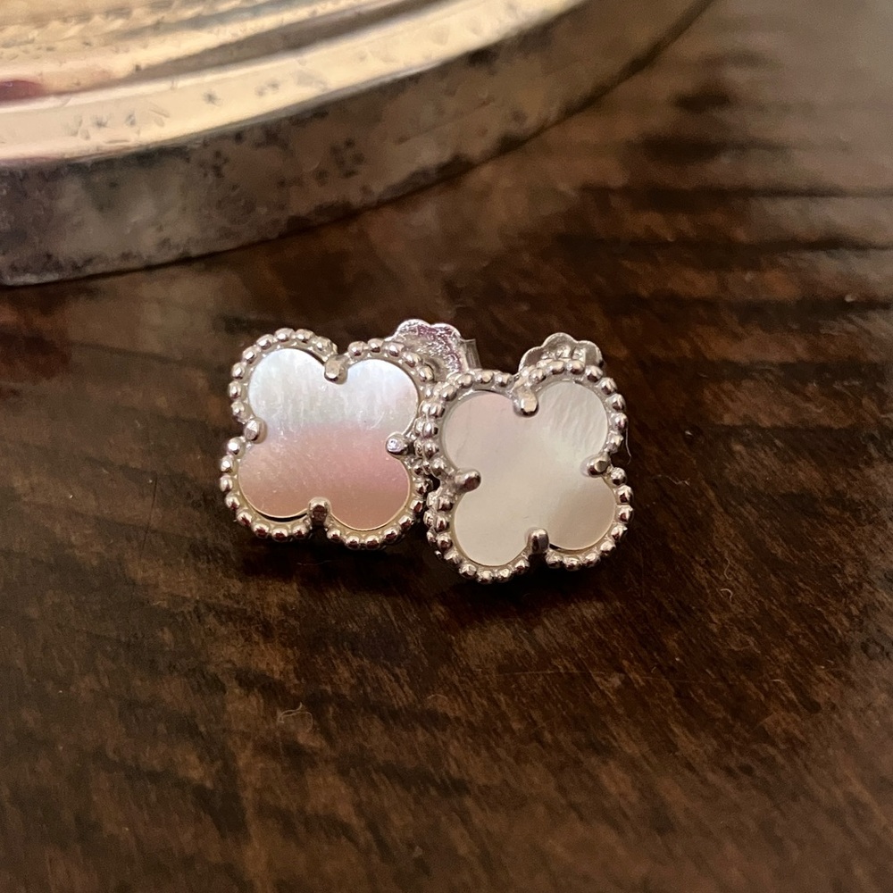 silver MOP clover earrings